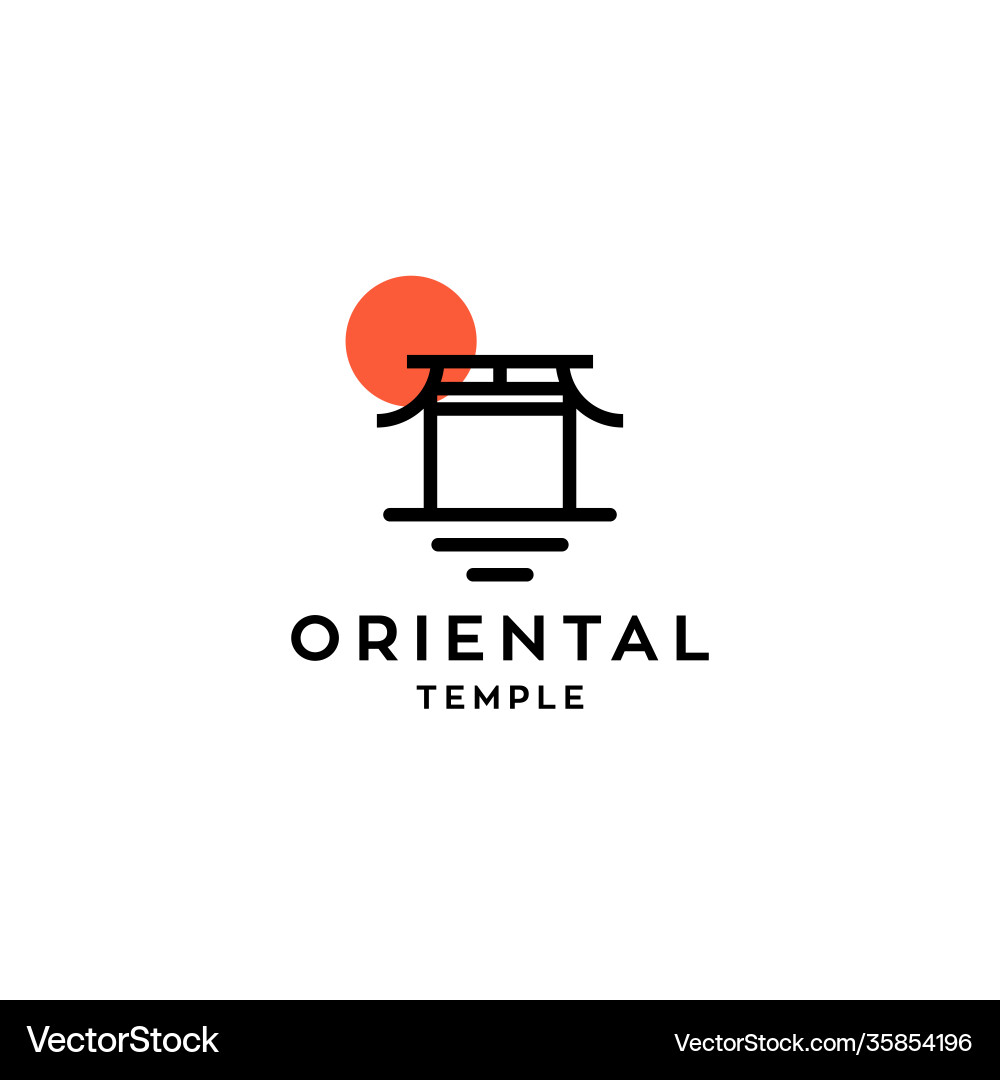Orientalische Tempel-Ikonen-Logo mit roter Sonne Orientalische Tempel-Ikonen-Logo mit roter Sonne vektorbild