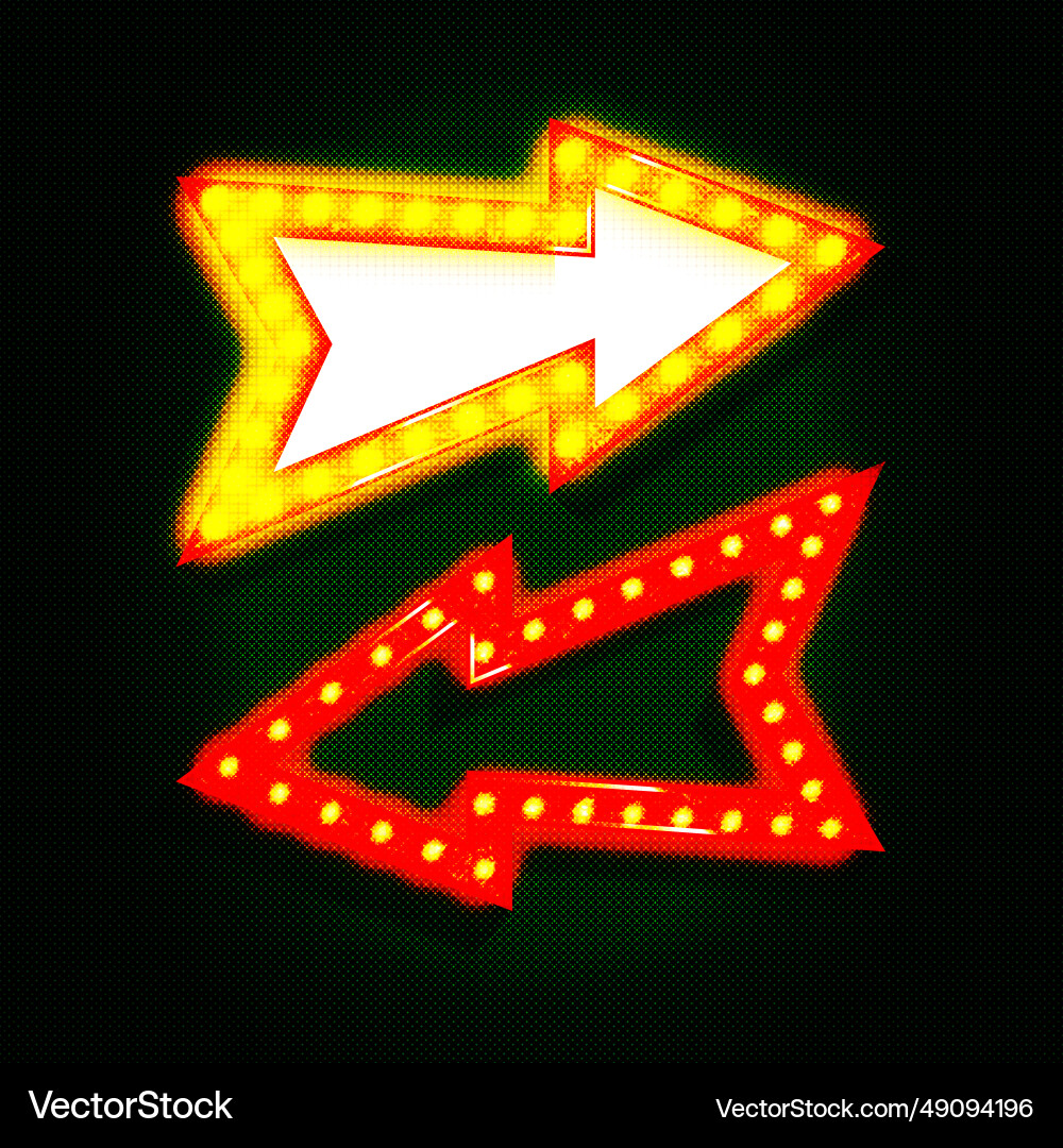 Pointer is an arrow with retro-style light bulbs Pointer is an arrow with retro-style light bulbs vector image