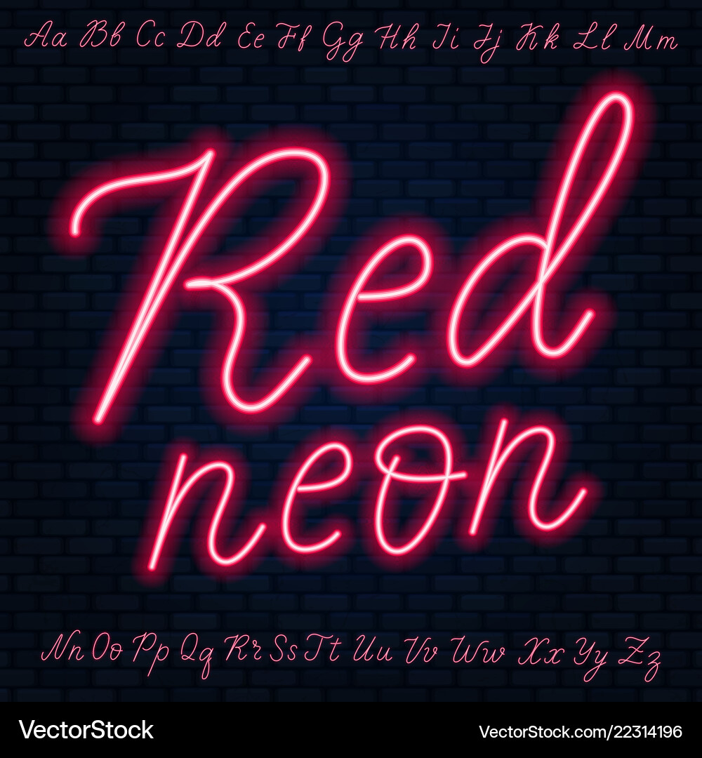 Red Neon Script Letters - Retro Style vector image