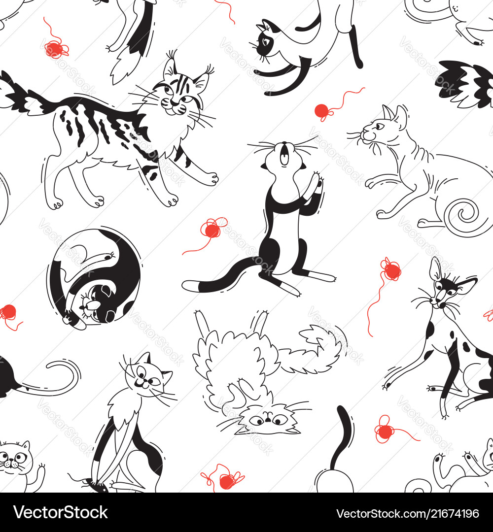 Seamless pattern with playing cats of different Seamless pattern with playing cats of different vector image
