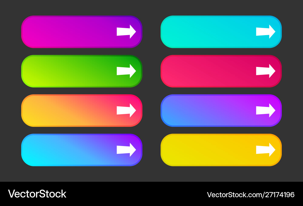 Set eight modern gradient buttons with arrows vector image