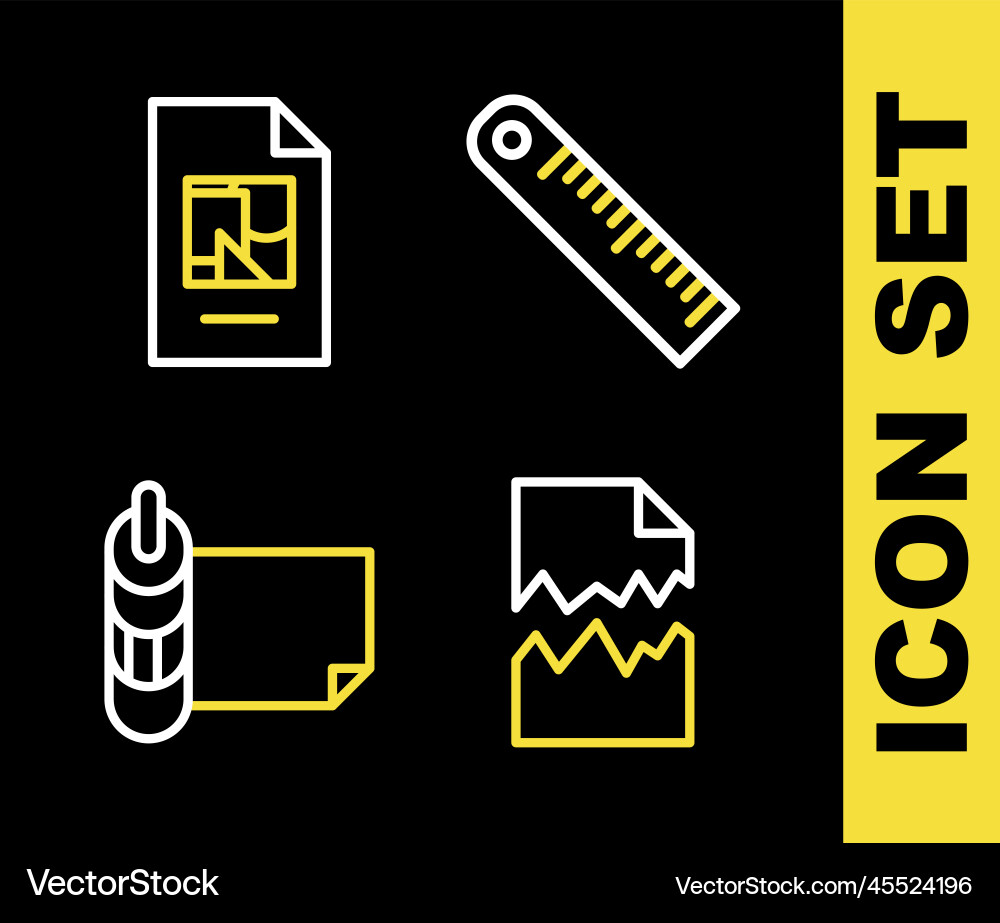 Set line ruler torn document roll of paper Set line ruler torn document roll of paper vector image