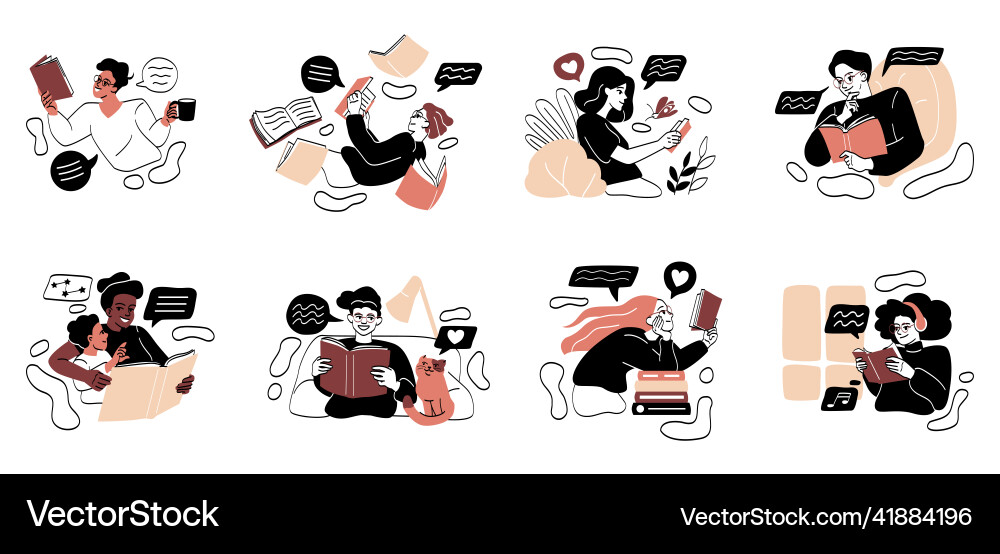 Set of people literature fans Set of people literature fans vector image
