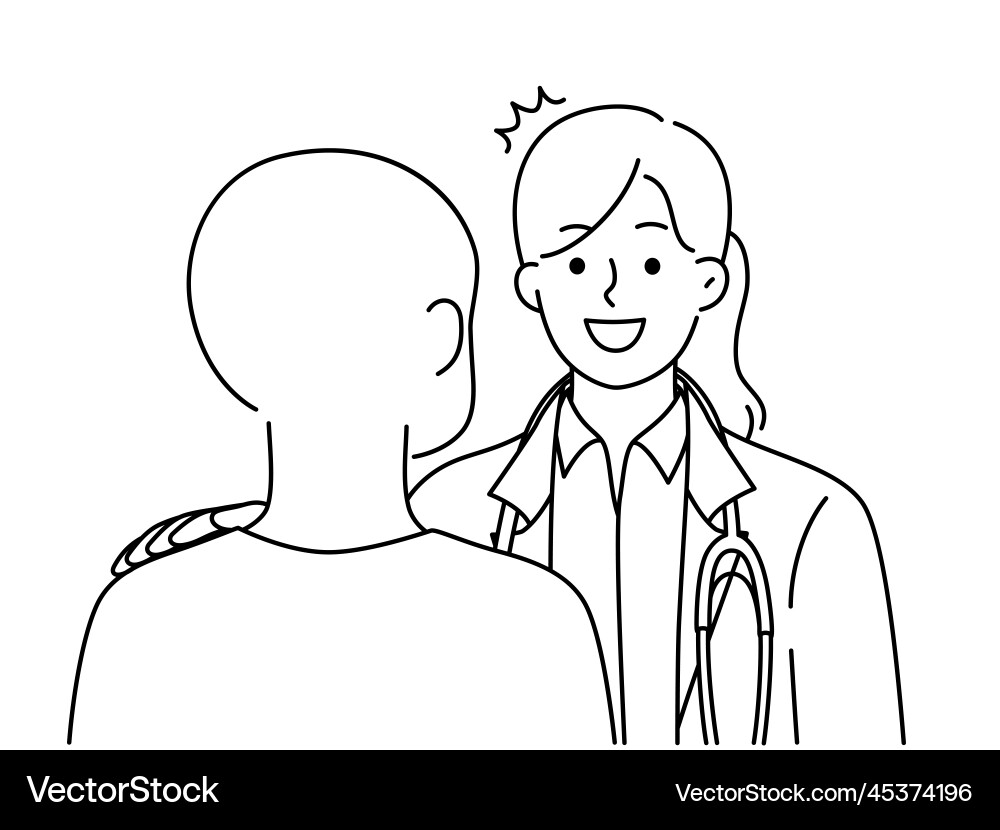 Smiling doctor help talk with cancer patient Smiling doctor help talk with cancer patient vector image