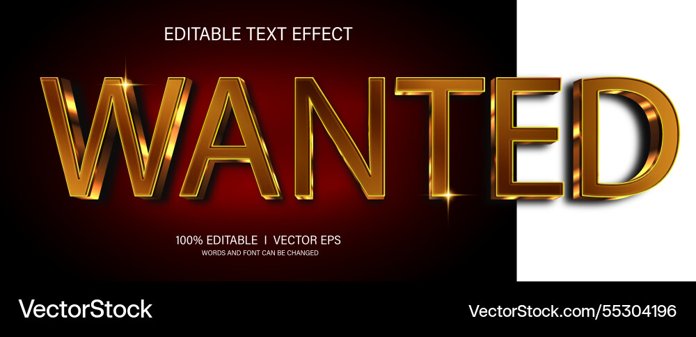 Wanted 3d text effect with modern style design Wanted 3d text effect with modern style design vector image