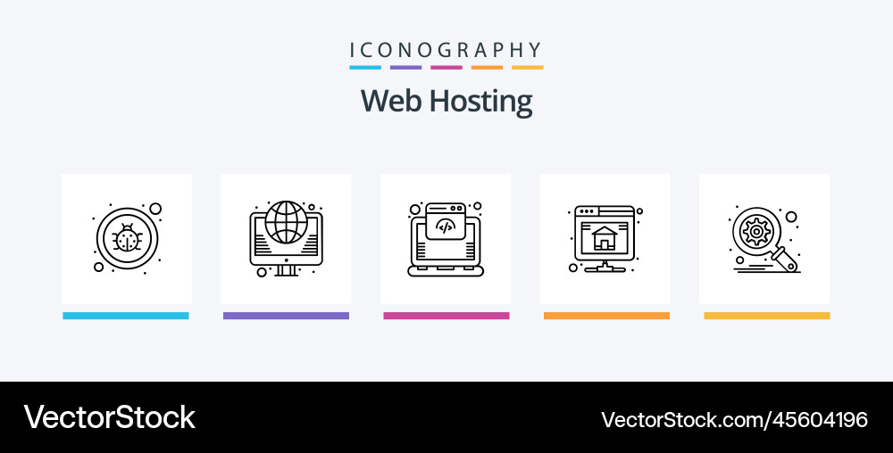 Web hosting line 5 icon pack including statistic vector image