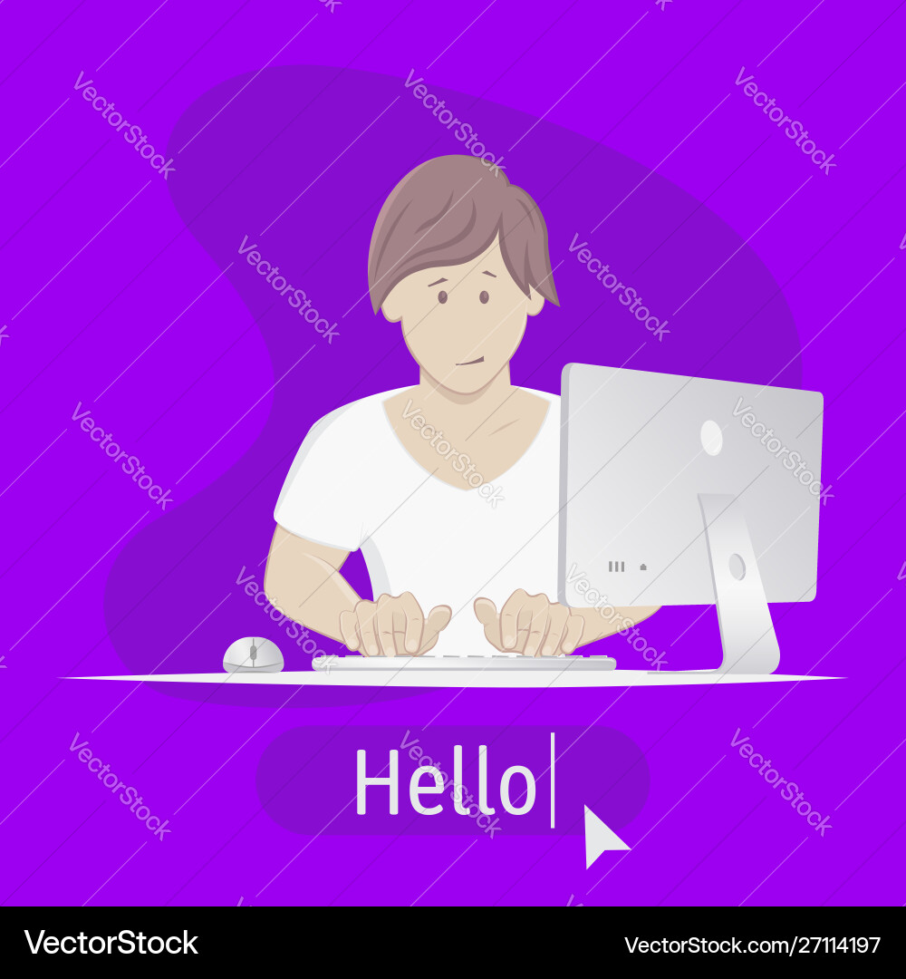Avatar hello man sitting at table with computer Vector Image