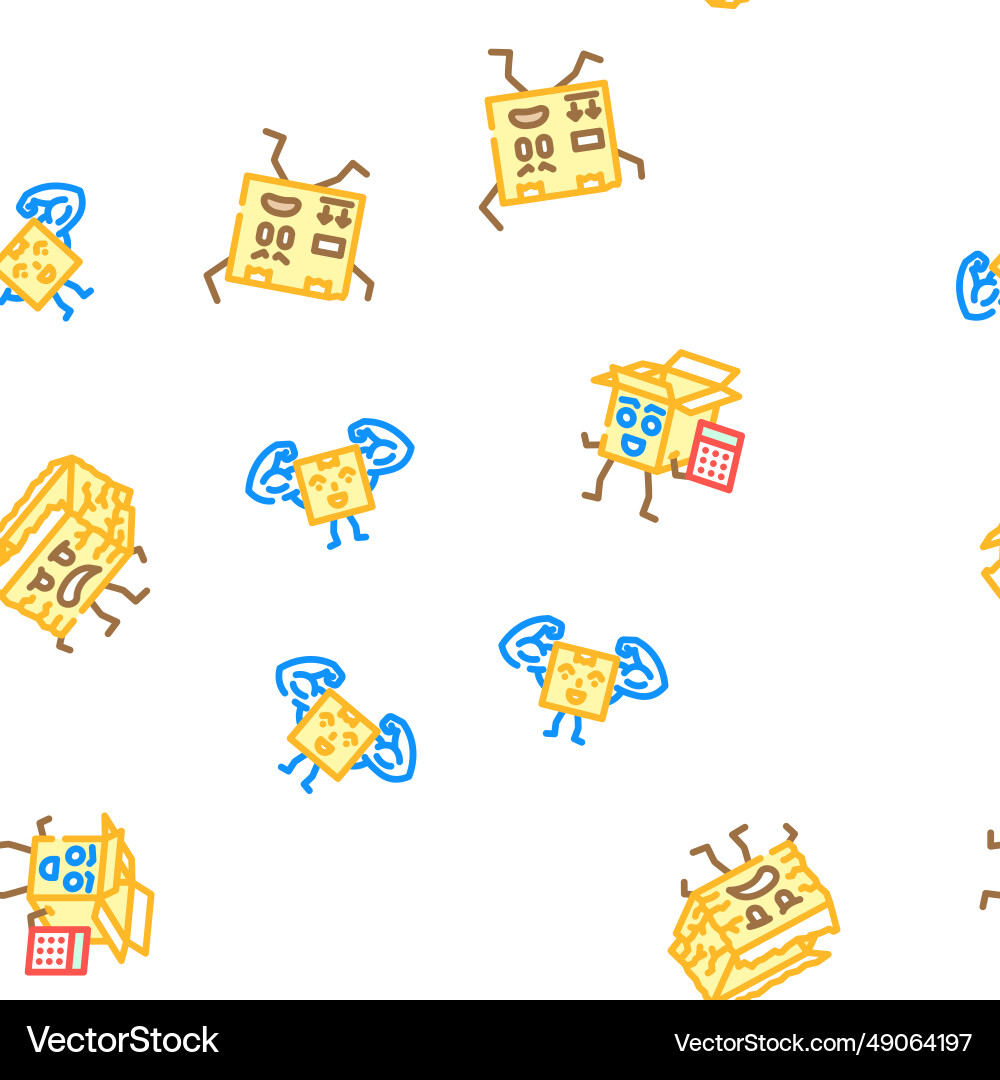 Cardboard box character seamless pattern Cardboard box character seamless pattern Vector Image