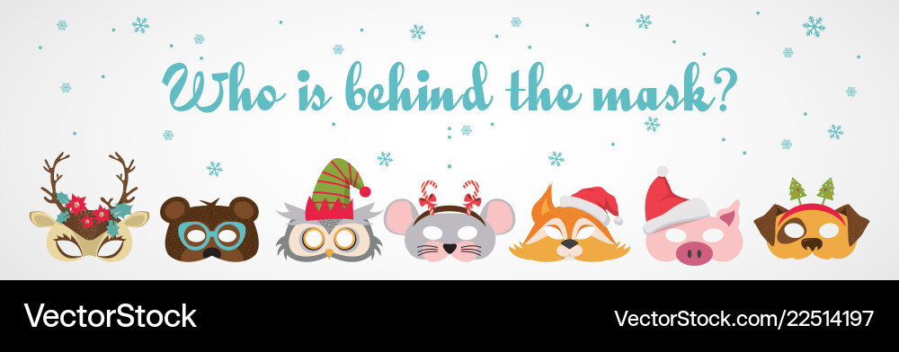 Collection of winter animal masks and christmas Collection of winter animal masks and christmas vector image