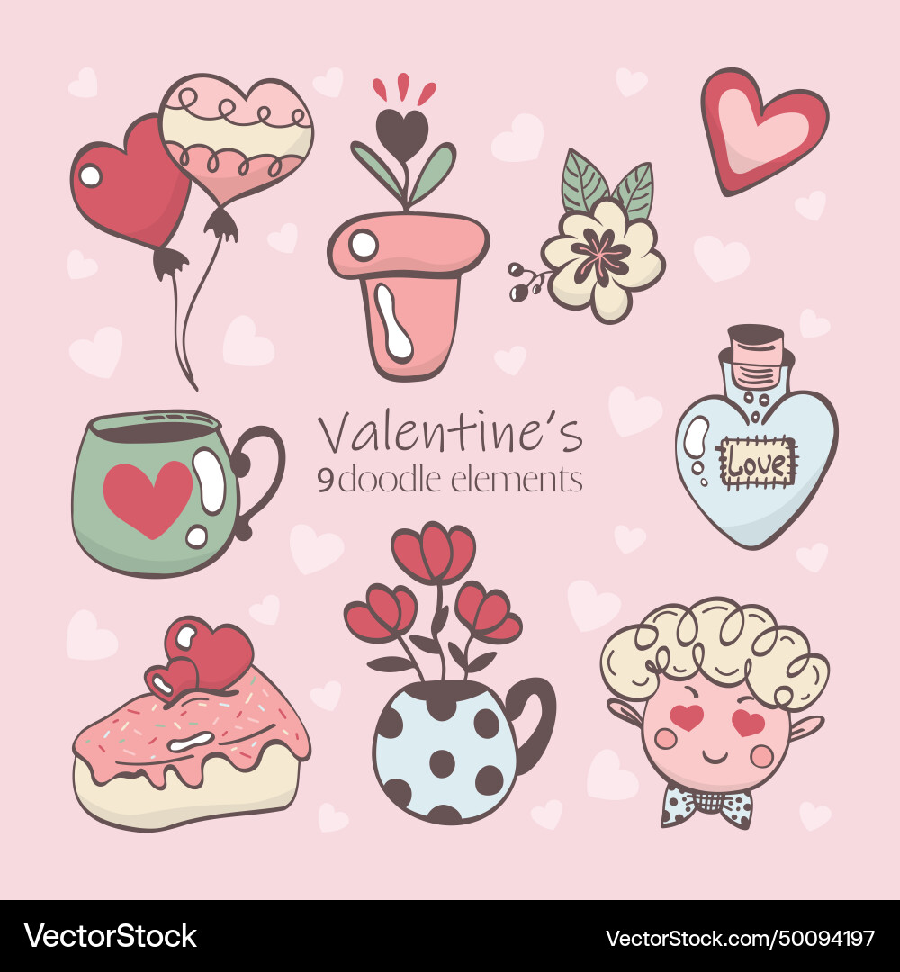 Cute valentines day doodles set the 14th Cute valentines day doodles set the 14th vector image