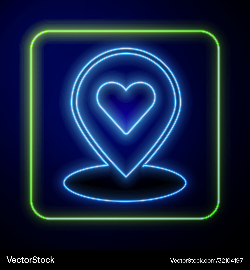 Glowing neon map pointer with heart icon isolated Glowing neon map pointer with heart icon isolated vector image