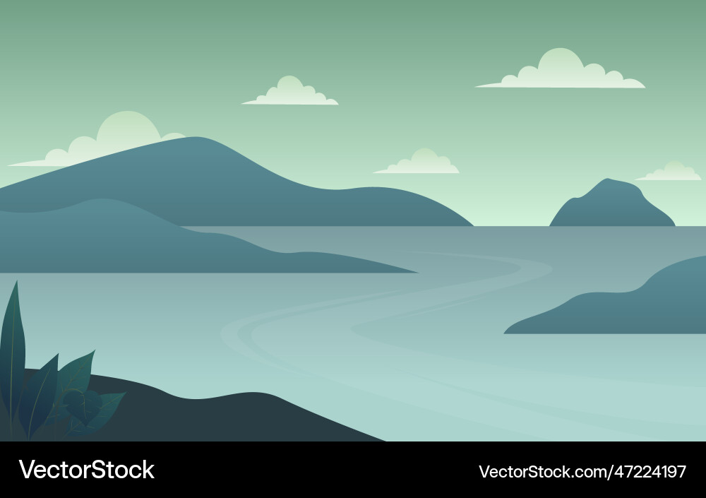 Mountain and lake landscape at sunrise sunset Mountain and lake landscape at sunrise sunset vector image
