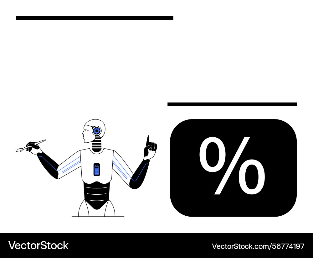 Robot analyzing data with pen and percent icon Robot analyzing data with pen and percent icon vector image
