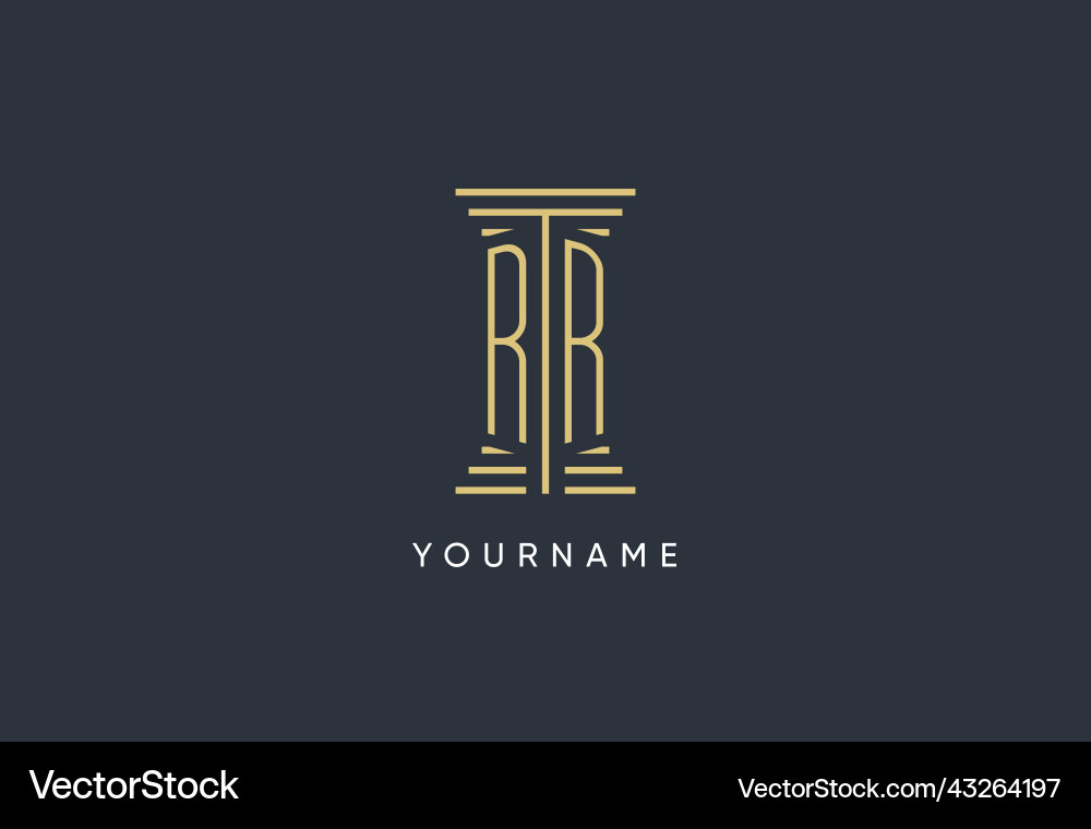 Rr initial monogram with pillar shape logo design Vector Image