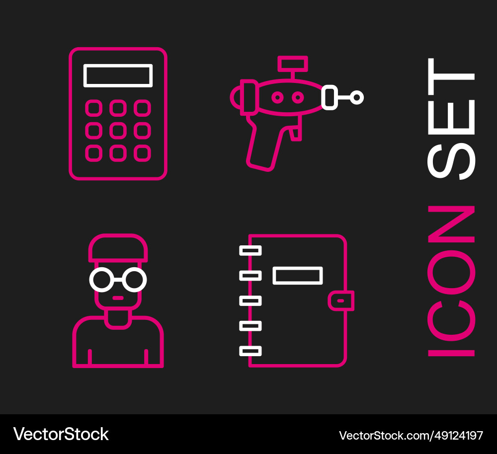 Set line spiral notebook nerd geek ray gun Set line spiral notebook nerd geek ray gun vector image
