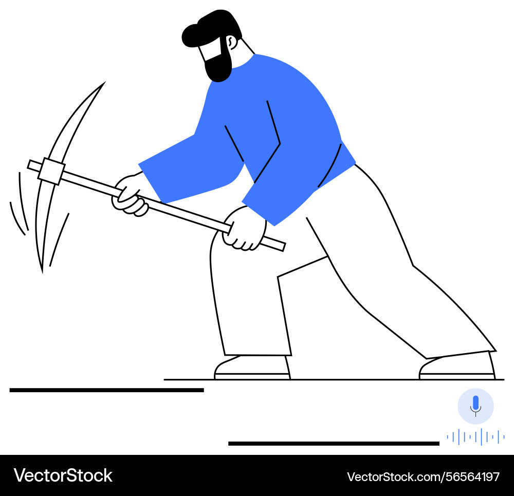 Worker using a pickaxe in mining or construction Worker using a pickaxe in mining or construction vector image