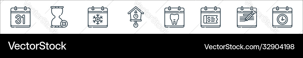 Calendar and date line icons linear set quality Calendar and date line icons linear set quality vector image