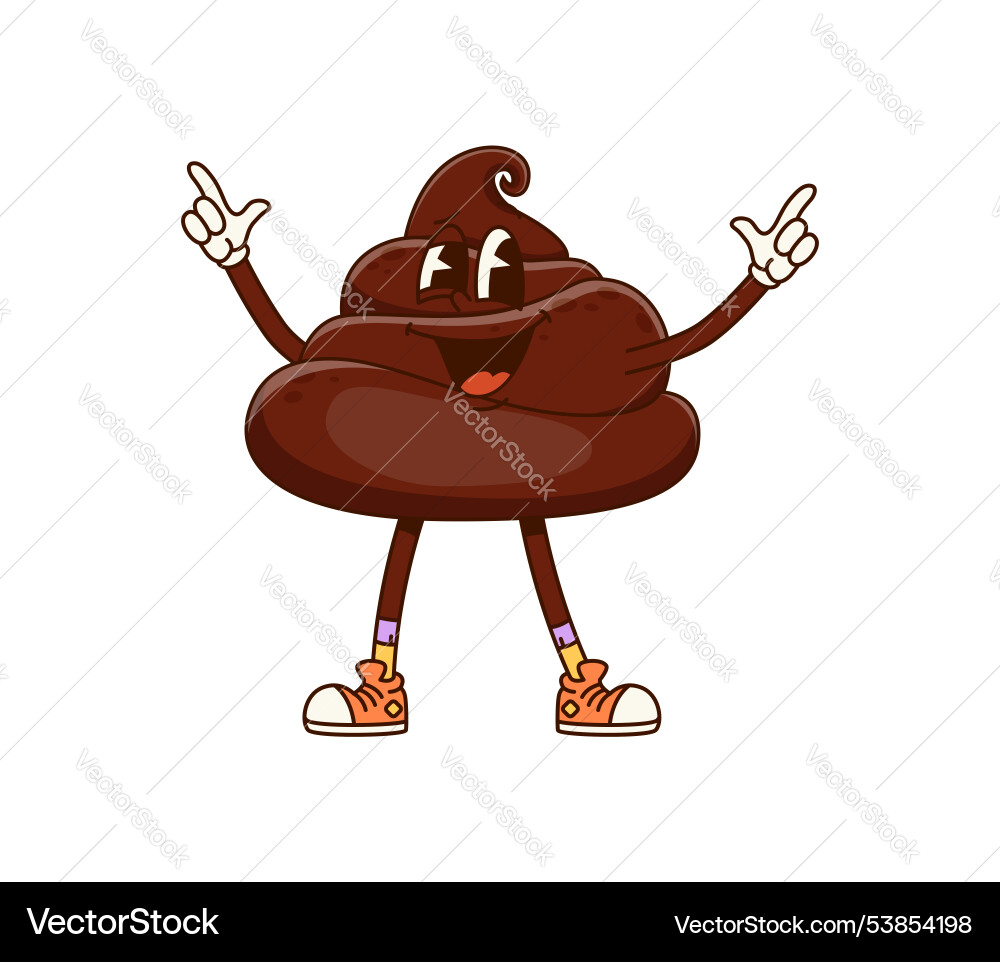 Cartoon groovy poop character with arms raised Cartoon groovy poop character with arms raised vector image