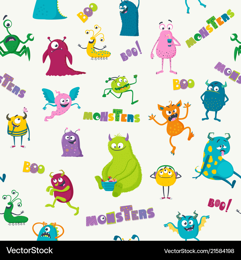 Cartoon monsters seamless pattern Royalty Free Vector Image