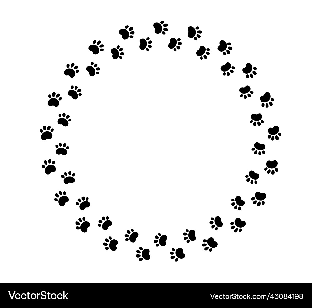 Dog paw print circle frame cute cat pawprint Dog paw print circle frame cute cat pawprint vector image