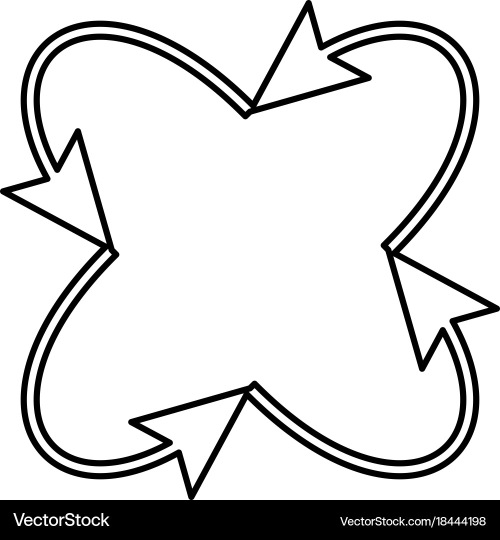 Four arrows in loop and from center black icon vector image