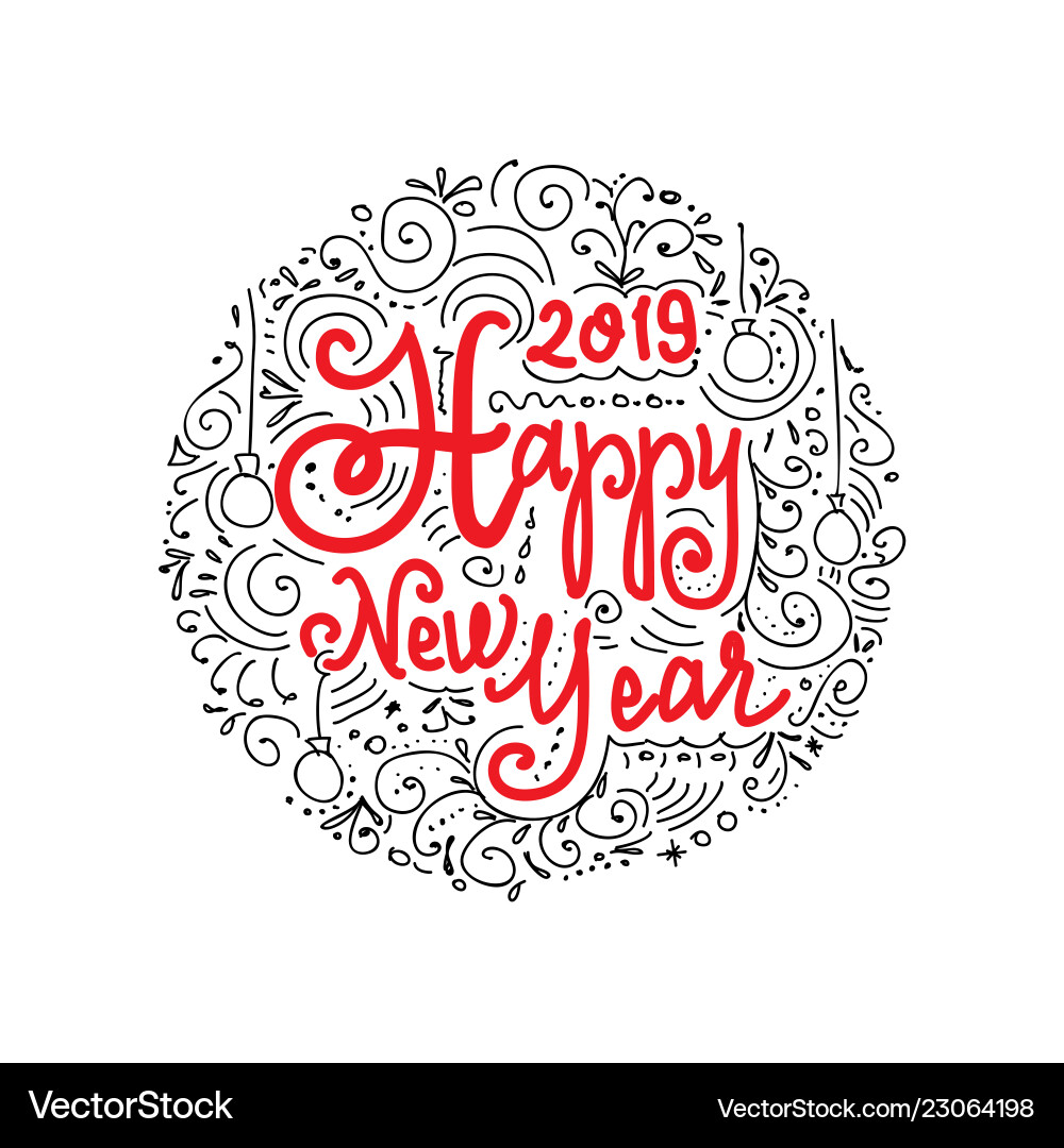Frohes neues Jahr 2019 Doodle Grußkarte Frohes neues Jahr 2019 Doodle Grußkarte vektorbild