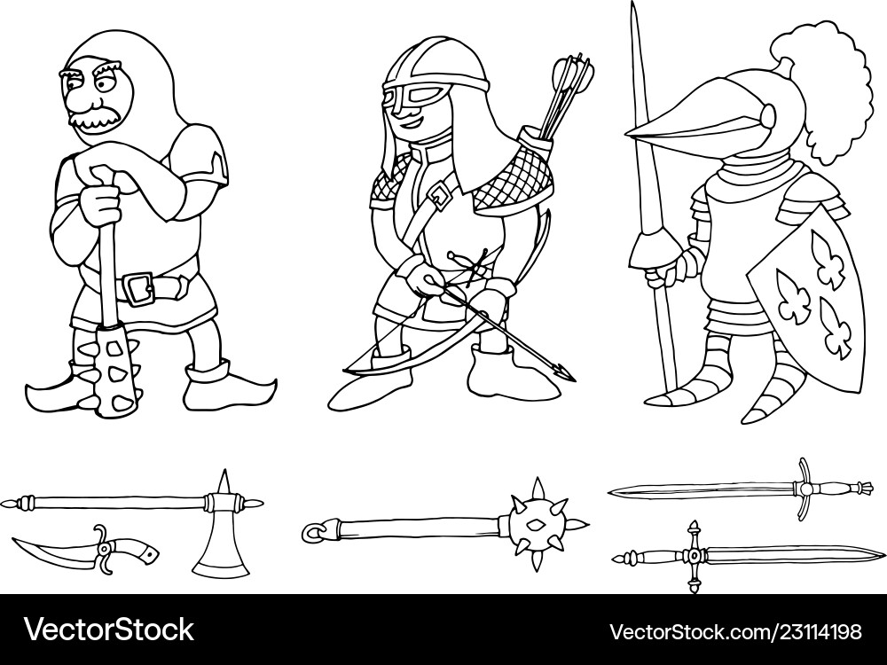 Malvorlage von Cartoon drei mittelalterliche Ritter Malvorlage von Cartoon drei mittelalterliche Ritter vektorbild