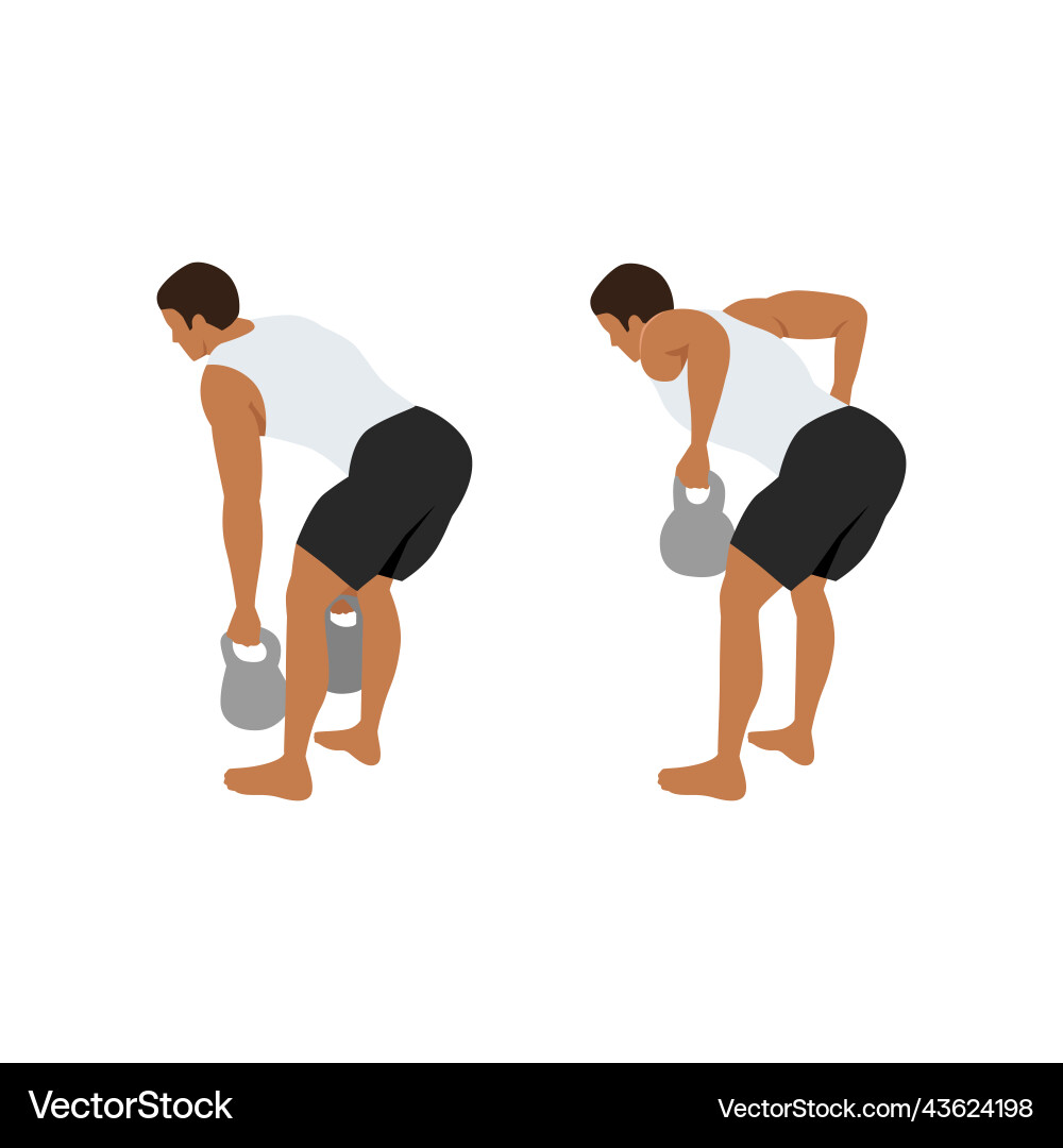 Man doing two arm kettlebell row exercise Man doing two arm kettlebell row exercise Vector Image