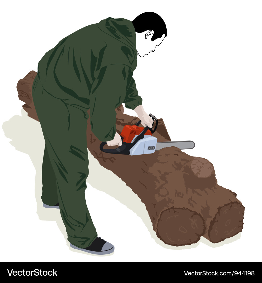 Man Operating Chainsaw vector image