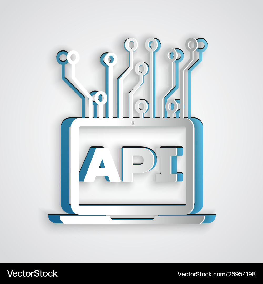 Paper cut computer api interface icon isolated Paper cut computer api interface icon isolated vector image