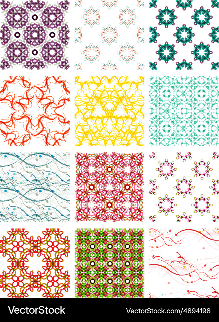 Set seamless geometric patterns - circles swirls vector image