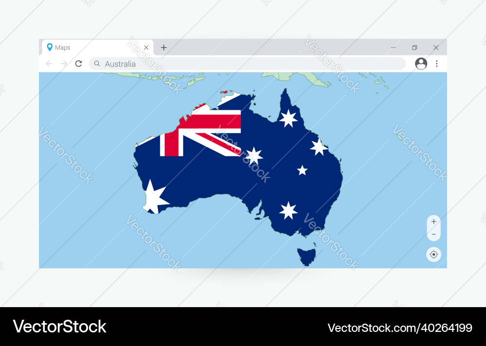 Browser window with map of australia searching vector image