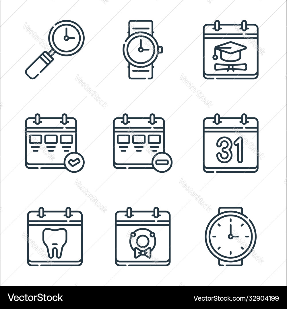 Calendar and date line icons linear set quality Calendar and date line icons linear set quality vector image