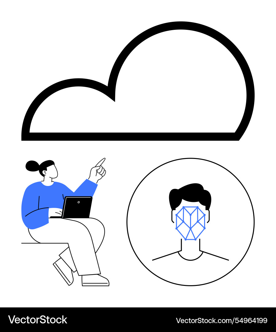 Cloud technology with facial recognition and user Cloud technology with facial recognition and user vector image