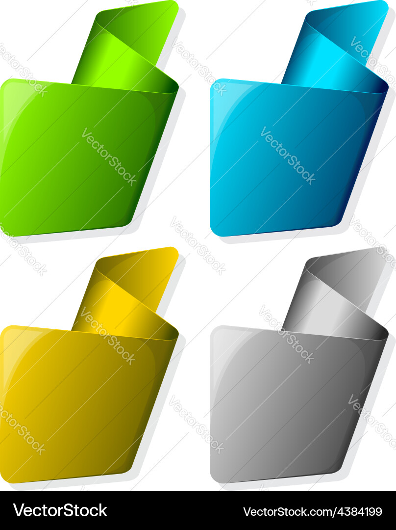 Collection label with curled up edge in different vector image