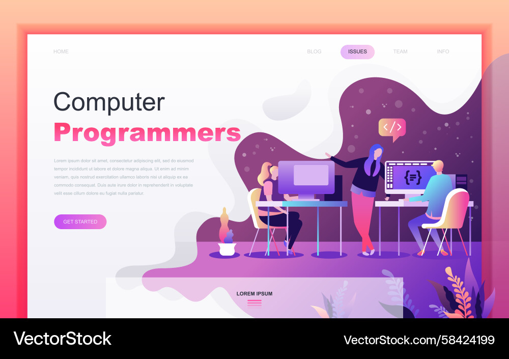 Computer Programmers Flat Cartoon Vector Image