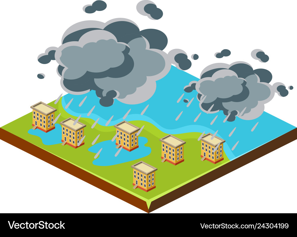 Flood in city natural disaster icon Flood in city natural disaster icon vector image