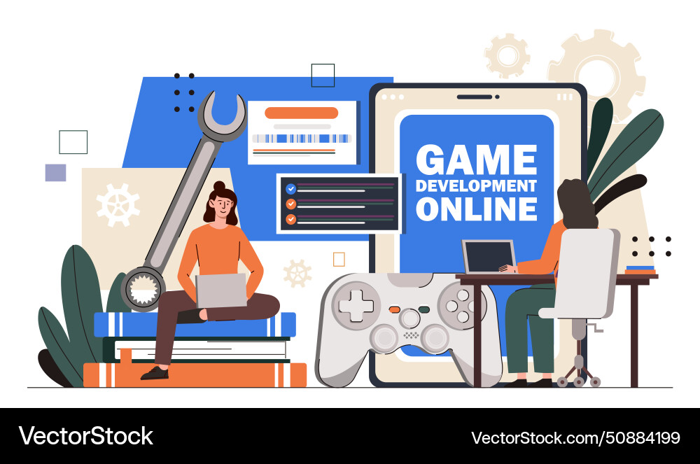 Game development online concept Royalty Free Vector Image