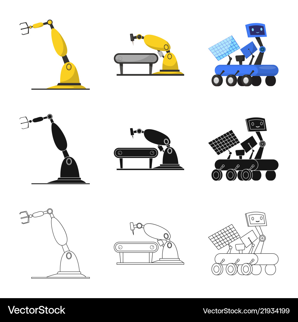 Isolated object of robot and factory logo set vector image