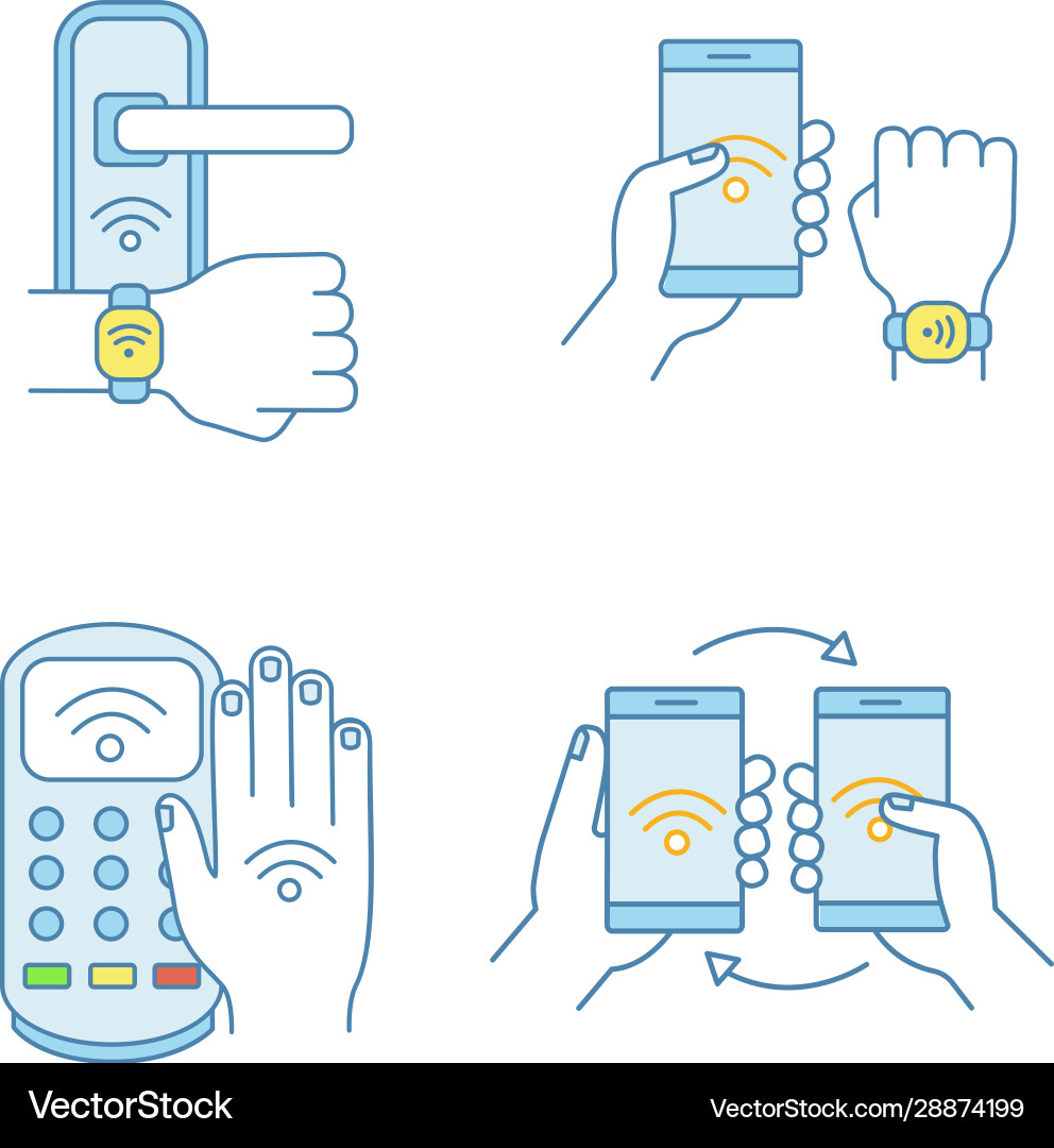 Nfc Technologie Farbsymbole Set Nfc Technologie Farbsymbole Set vektorbild