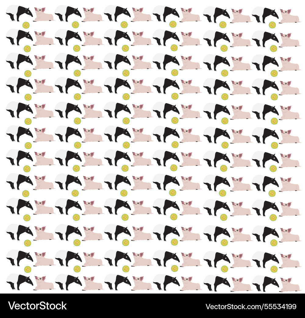Tapir pig with fruit as a pattern background Tapir pig with fruit as a pattern background vector image