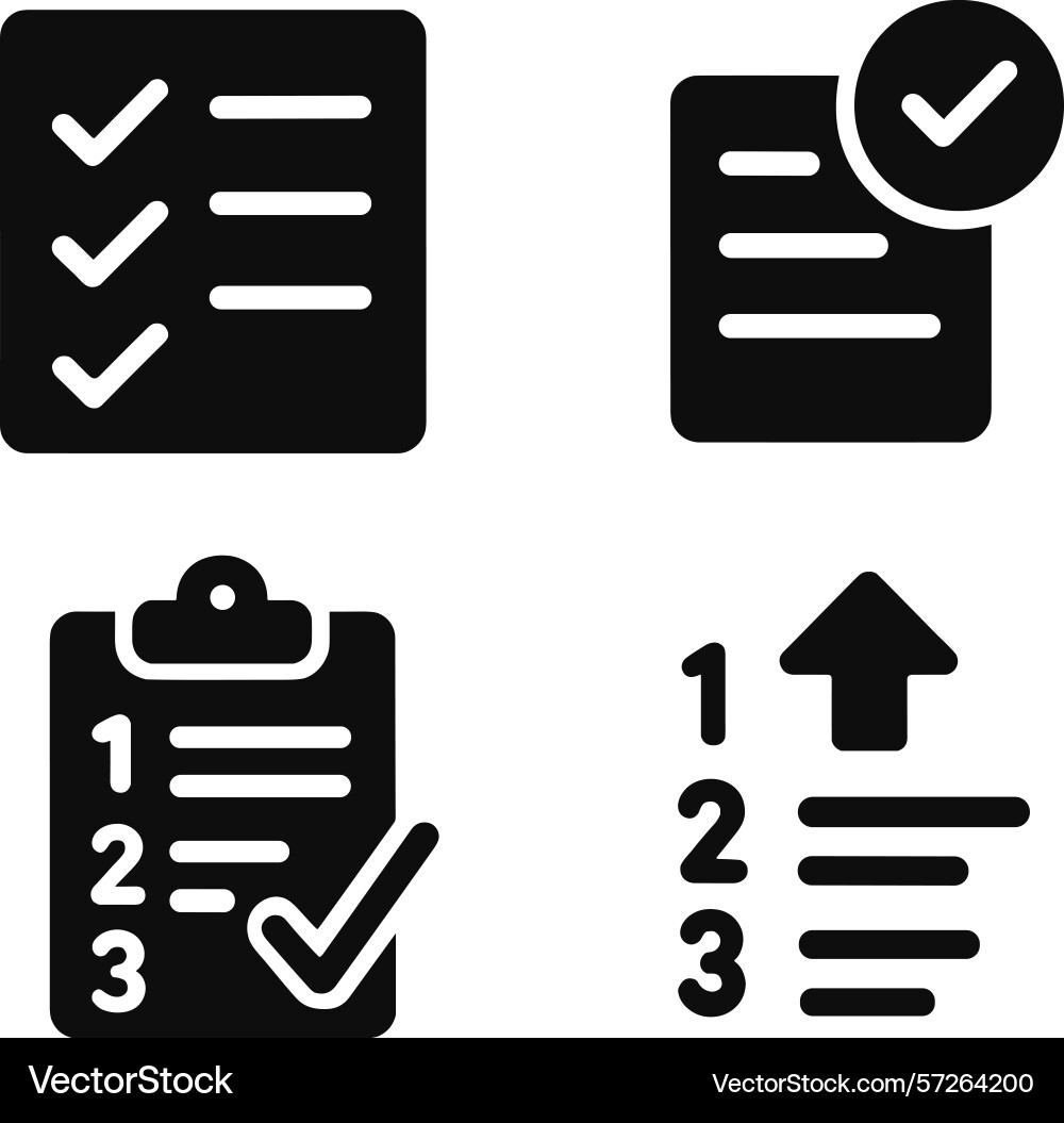 Black icons representing task lists checklists Black icons representing task lists checklists vector image