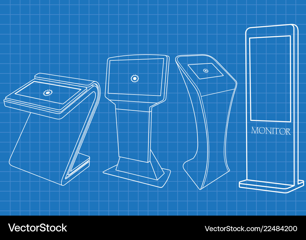 Blueprint of four interactive information kiosk Vector Image