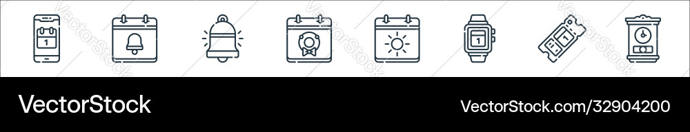 Calendar and date line icons linear set quality Calendar and date line icons linear set quality vector image
