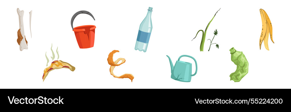 Different garbage and waste type object set Different garbage and waste type object set vector image