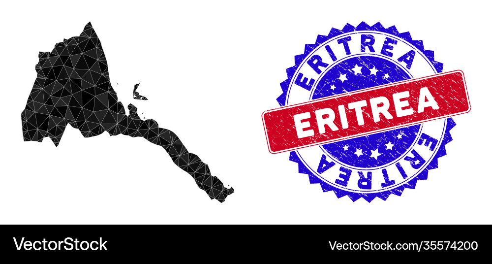 Eritrea map polygonal mesh and scratched bicolor Eritrea map polygonal mesh and scratched bicolor vector image