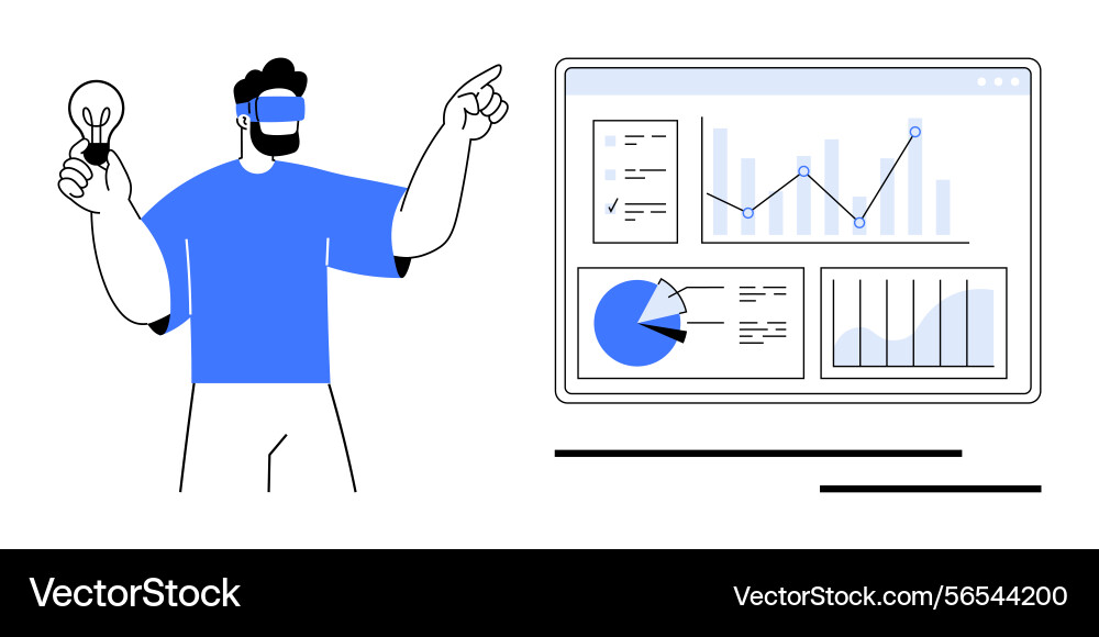 Man using vr headset and analyzing data Man using vr headset and analyzing data vector image