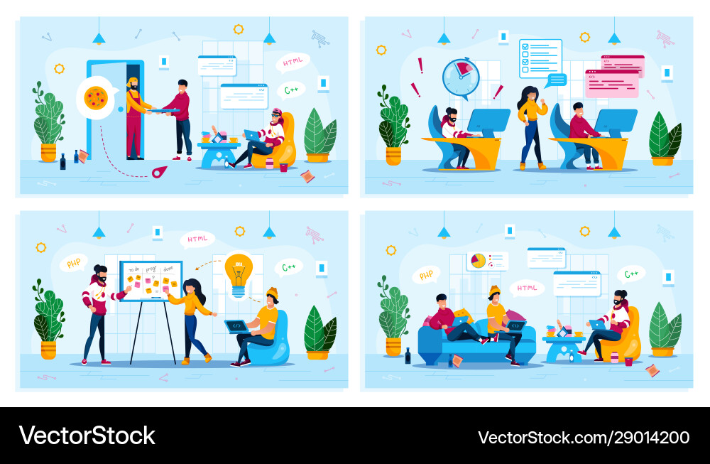 Programmierer Arbeitsprozesskonzepte Set Programmierer Arbeitsprozesskonzepte Set Vektorbild