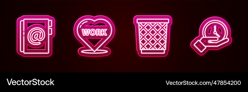 Set line address book heart with text work trash Set line address book heart with text work trash vector image