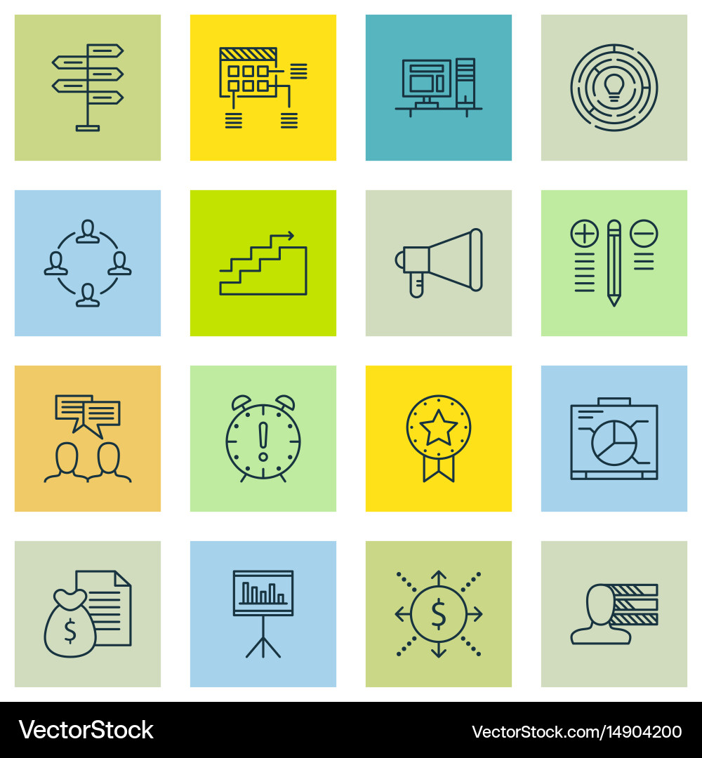 Set of 16 project management icons includes Vector Image